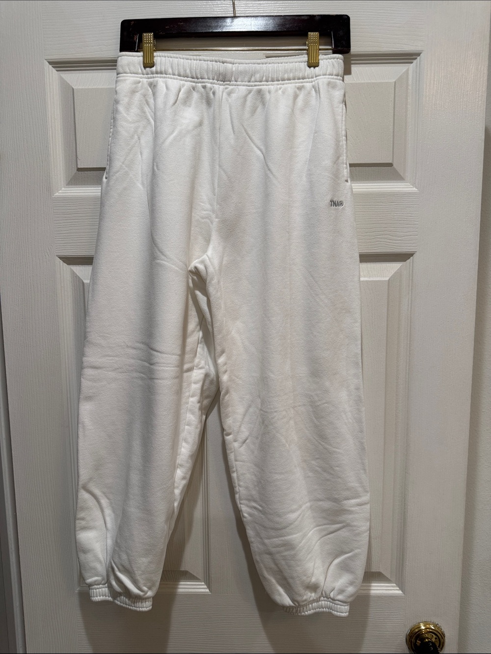 TNA White Fleece Sweatpants with Elastic Cuffs